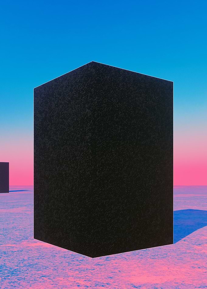 Black Cubes in a Vaporwave Landscape