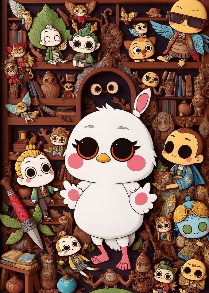 Cartoon Characters on Bookshelf