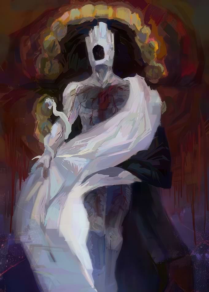 Surreal Embrace: Figure and Bride Painting