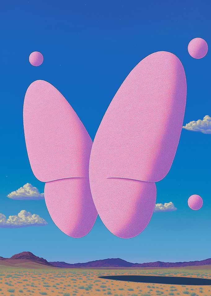 Pink Butterfly in Surreal Landscape