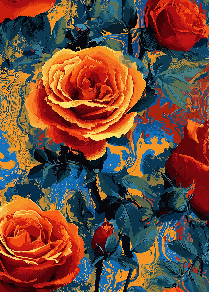 Floral Pattern with Roses and Swirls