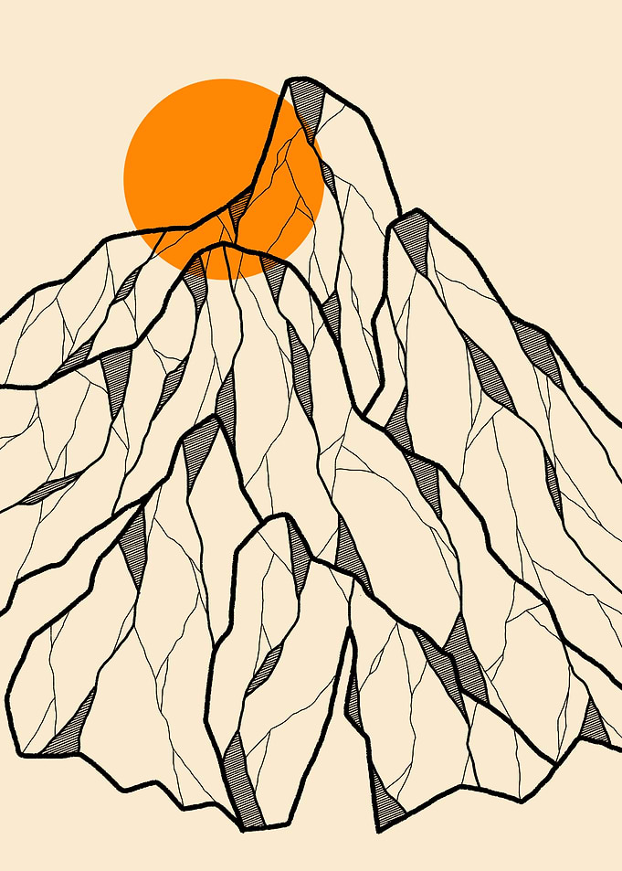 Abstract Mountain Range with Sun