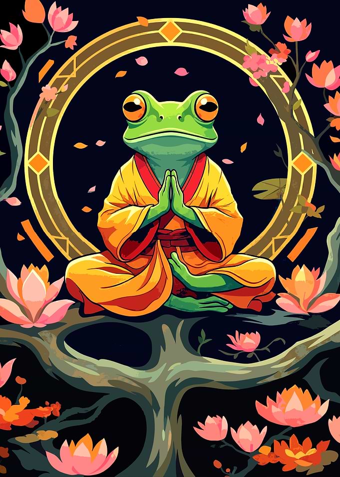 Meditating Frog on a Tree Branch