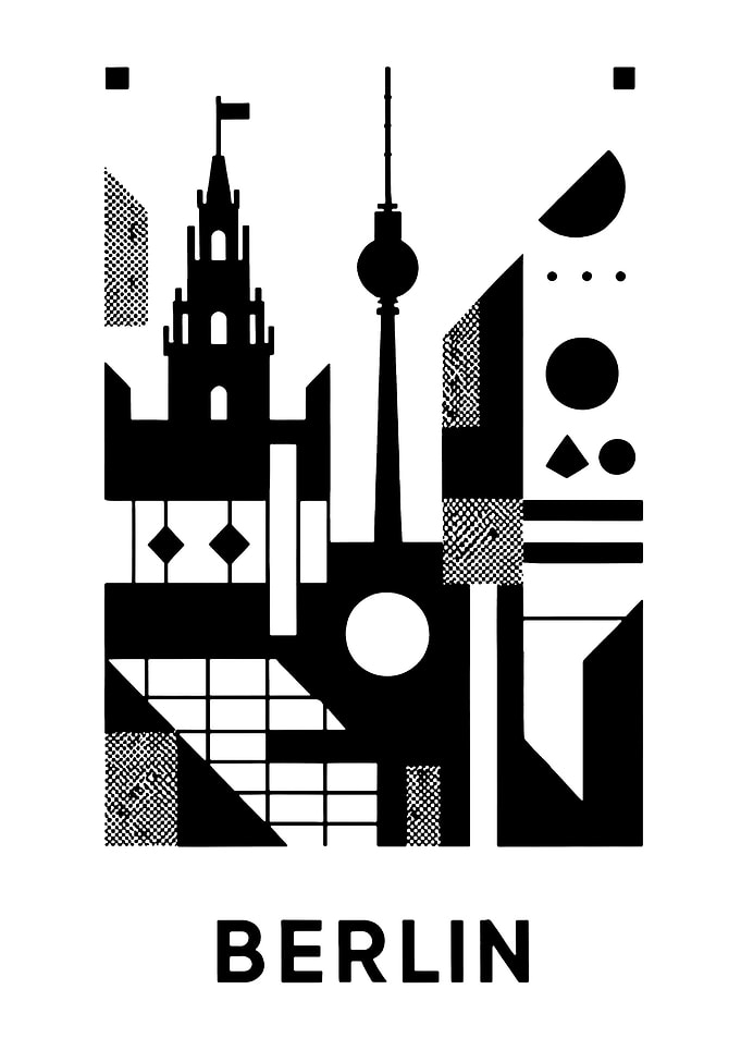 Berlin Geometric Abstract Black and White