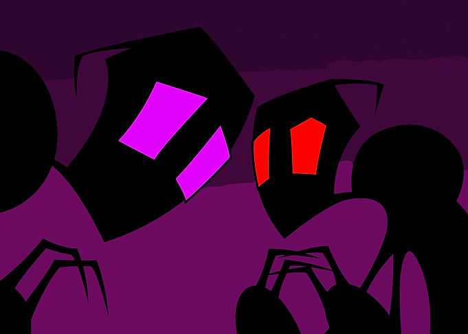 Dark Cartoon Characters with Glowing Eyes