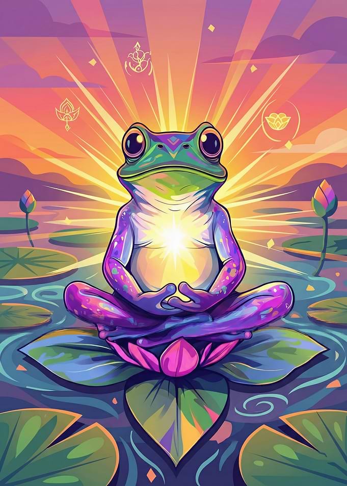 Meditating Frog on Lotus Pad