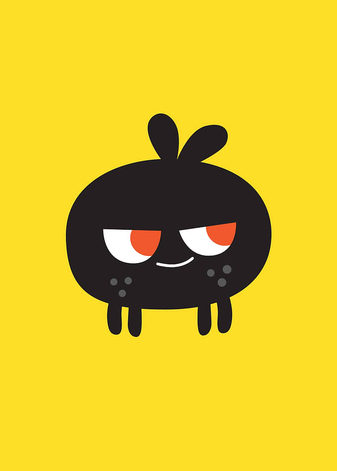 Cartoon Black Monster on Yellow Background