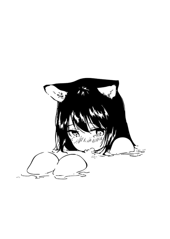 Anime Girl with Cat Ears in Water