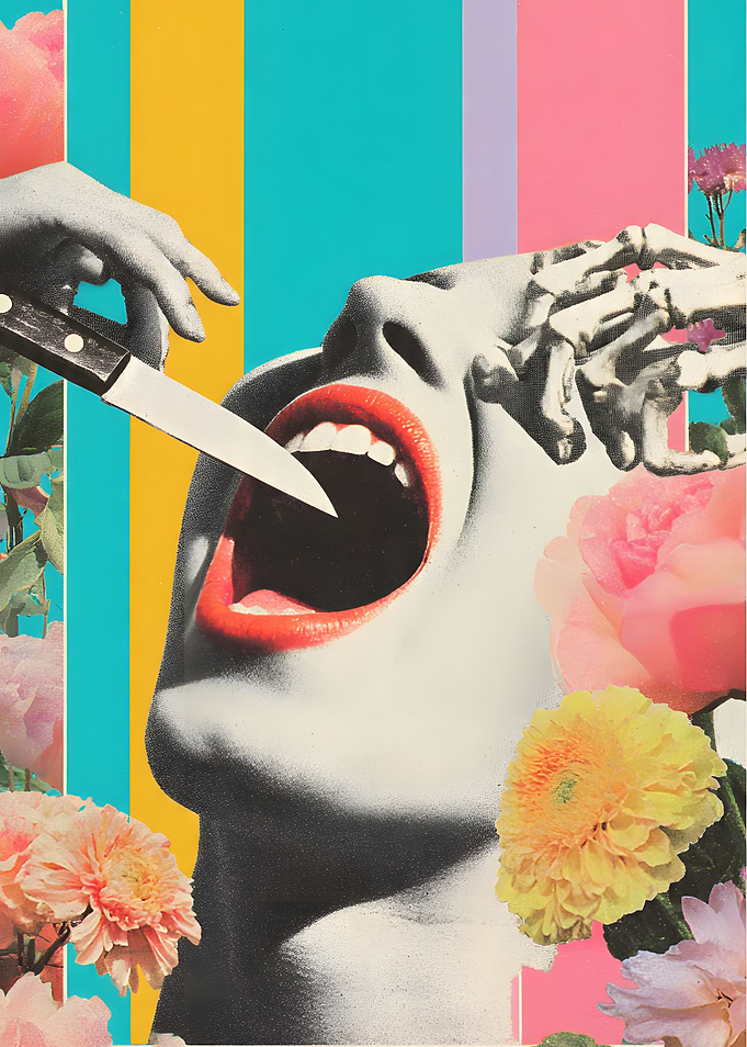 Surreal Floral Collage with Knife