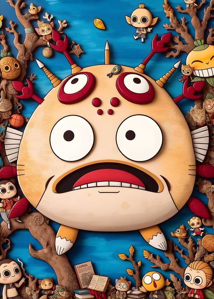 Cartoon Fish Character with Surprised Expression