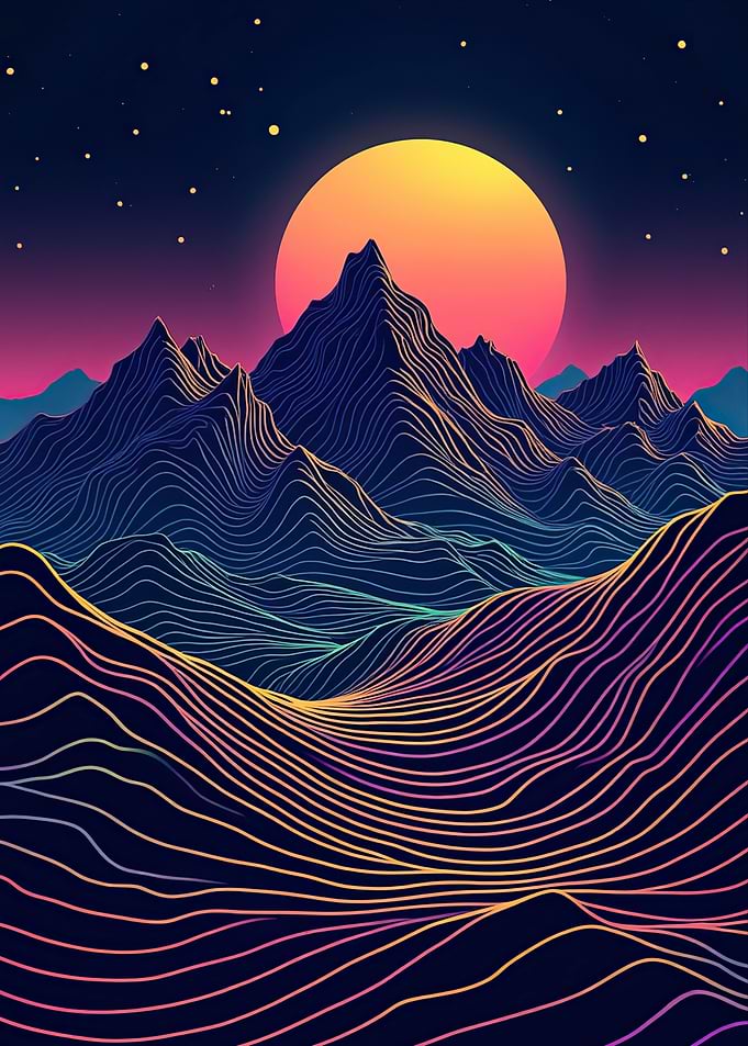 Abstract Mountain Landscape with Sunset