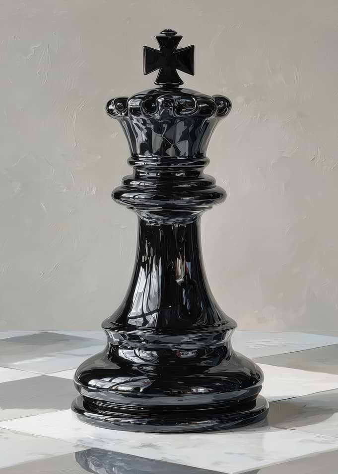 Glossy Black Chess King Piece