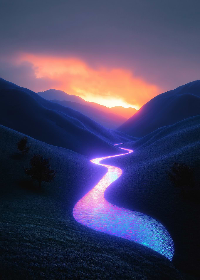Glowing River Valley Sunset