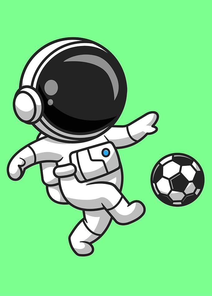 Astronaut playing soccer cartoon illustration