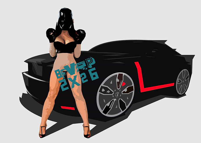 Woman with Boxing Gloves and Car