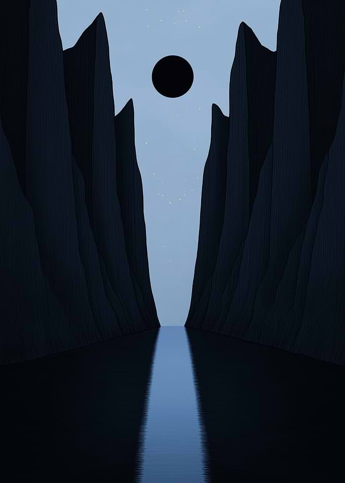 Dark Mountains and Water Reflection