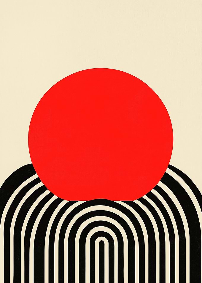 Minimalist Red Sun and Arches