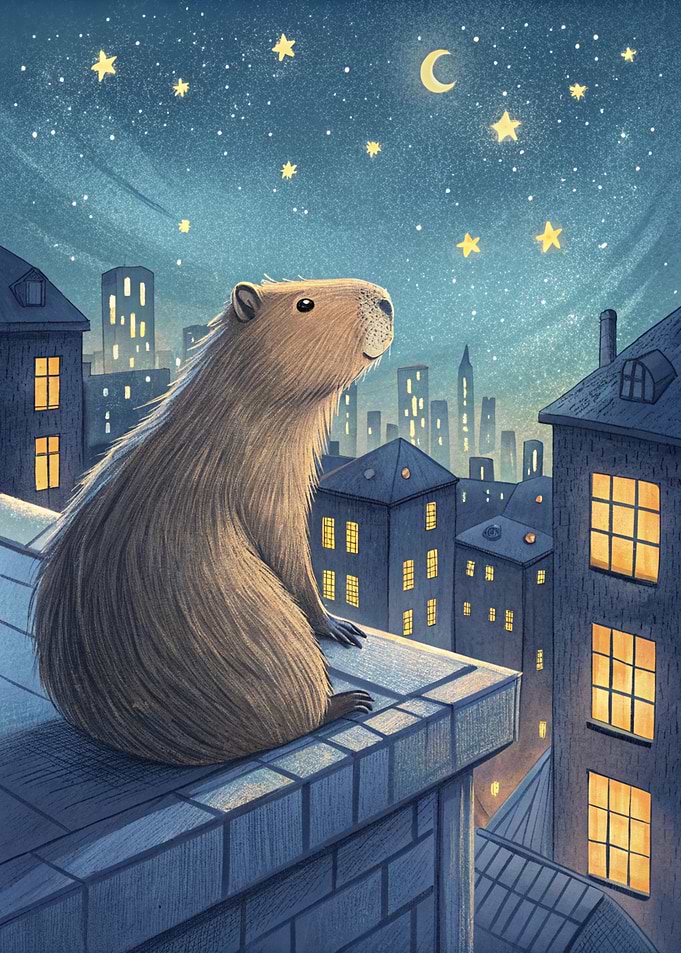 Capybara Gazing at Night Sky