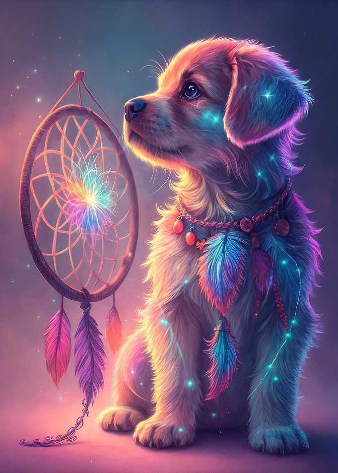 Dreamy Dog with Dreamcatcher