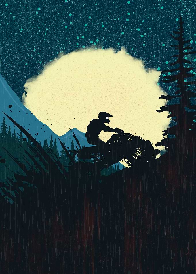 ATV Rider Silhouette in Mountain Landscape