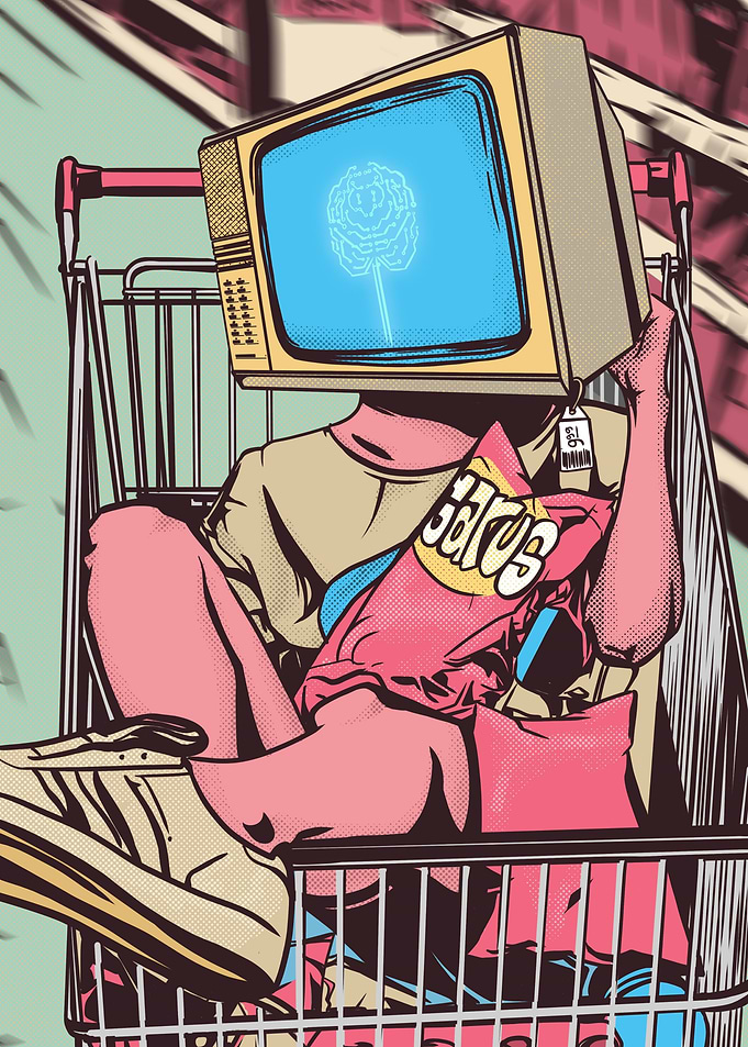 TV Head in Shopping Cart