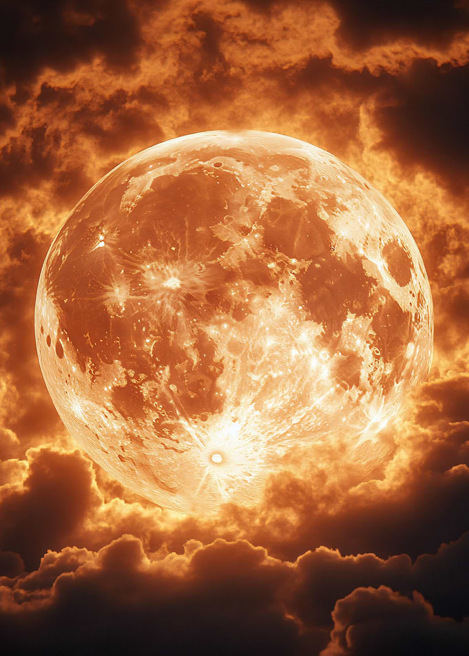 Fiery Full Moon with Clouds