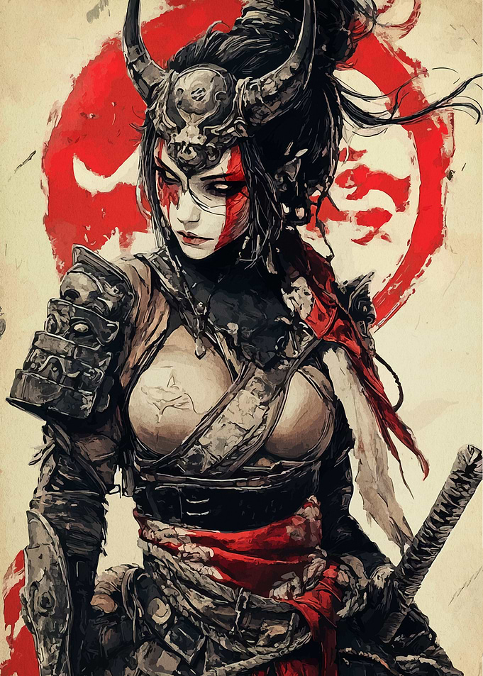 Female Samurai Warrior with Horns
