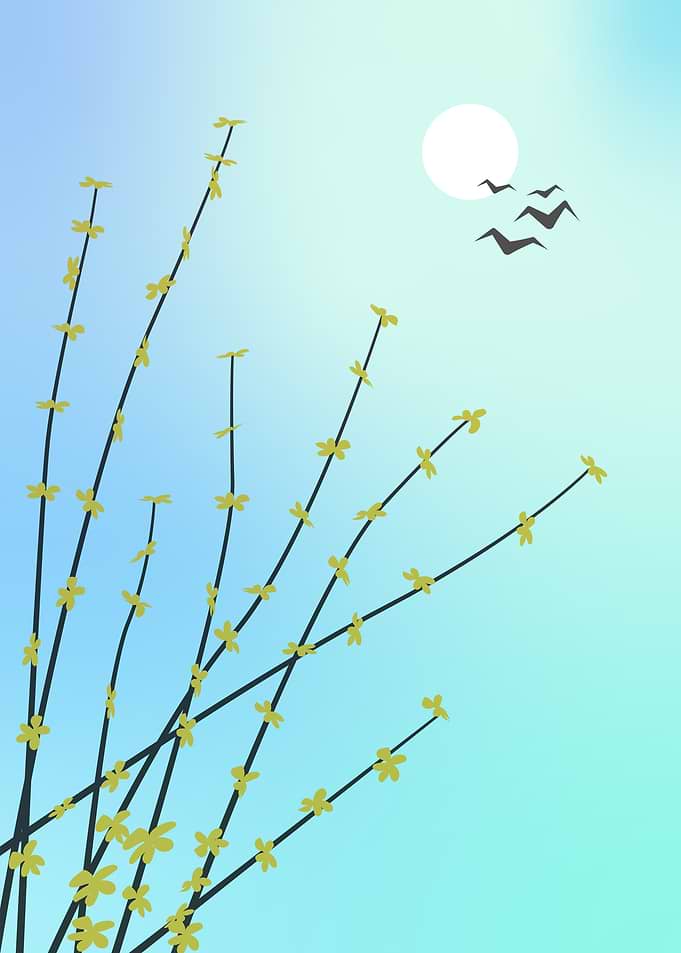 Floral Branches with Birds and Sun wall Art