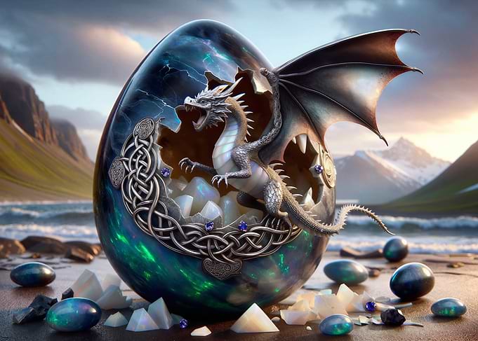Dragon hatching from a jeweled egg