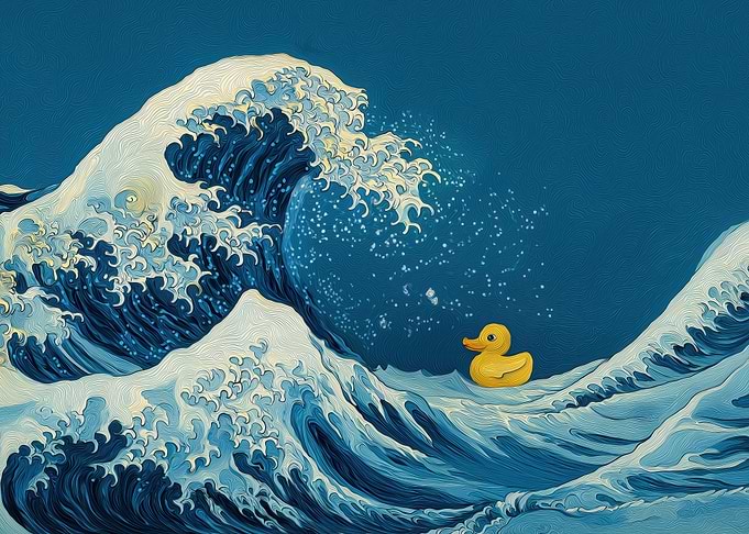 Rubber Duck on The Great Wave