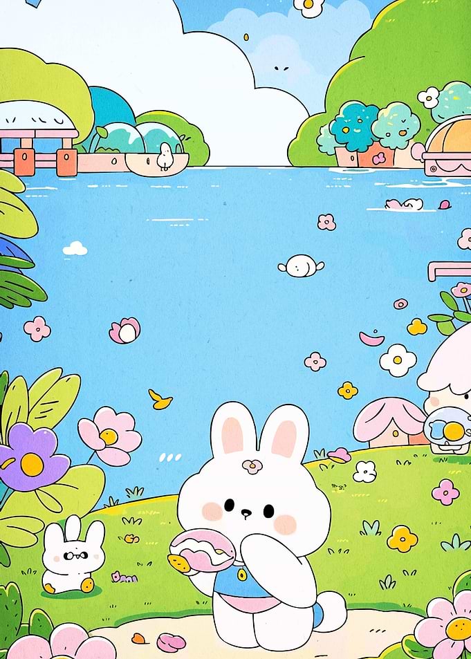 Cute Bunny Cartoon Landscape