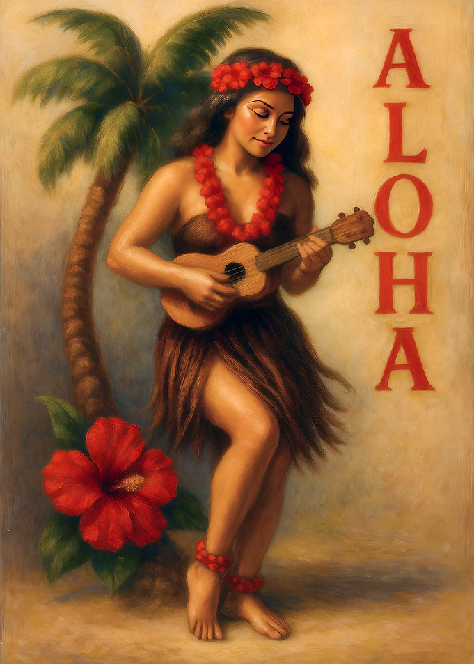 Aloha Hula Girl Ukulele Painting