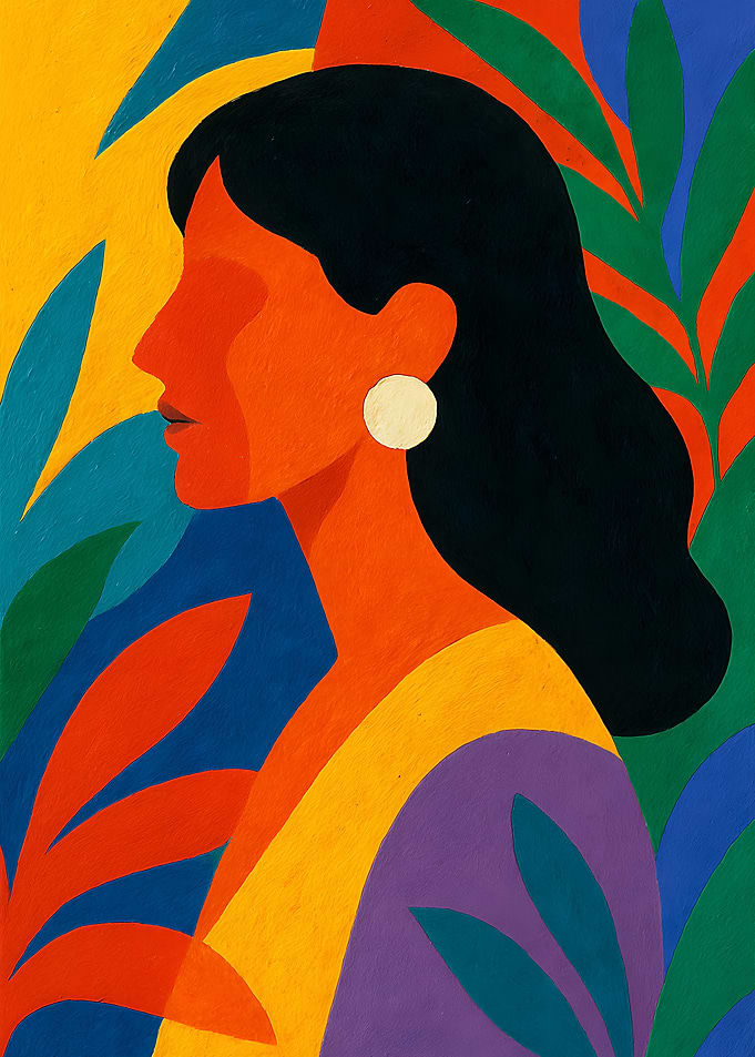 Abstract Portrait with Botanical Background