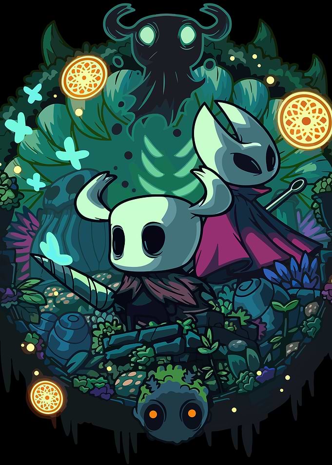 Hollow Knight characters in a forest