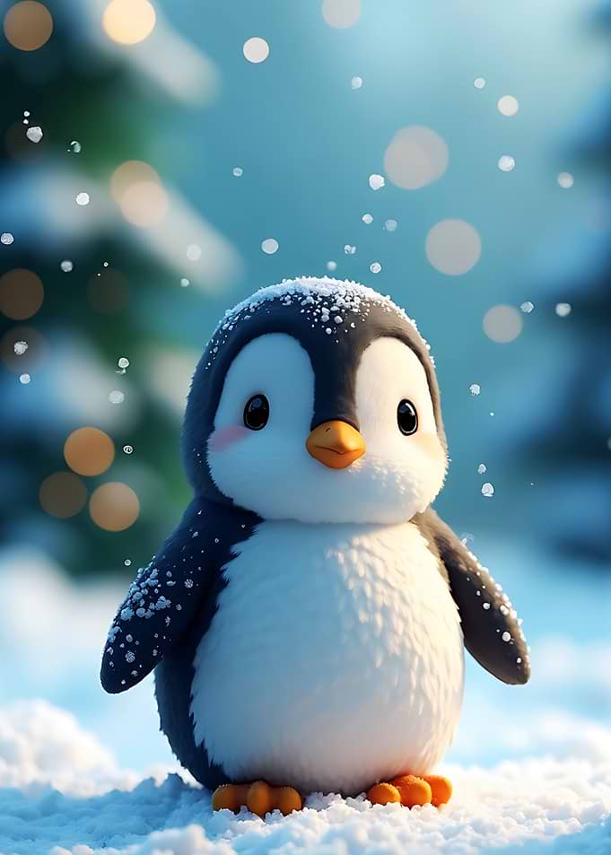 Cute Penguin in Winter Wonderland