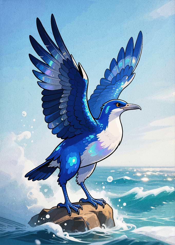 Blue Bird on Rock by the Sea