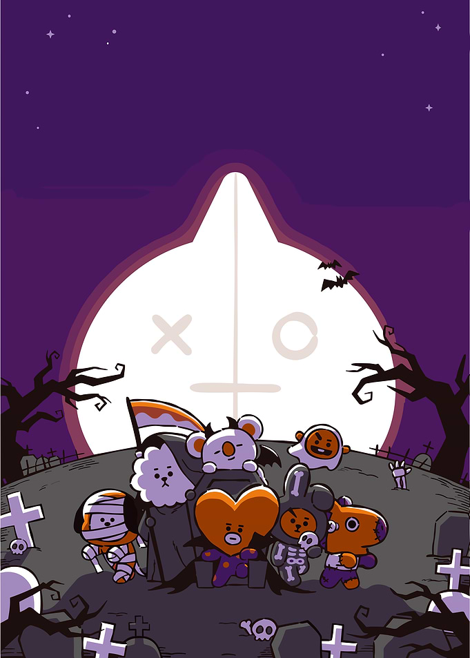 BT21 Halloween Cartoon Graveyard