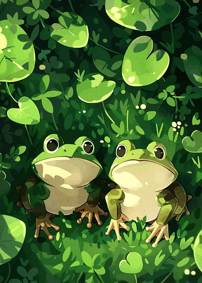 Two Frogs in a Green Meadow