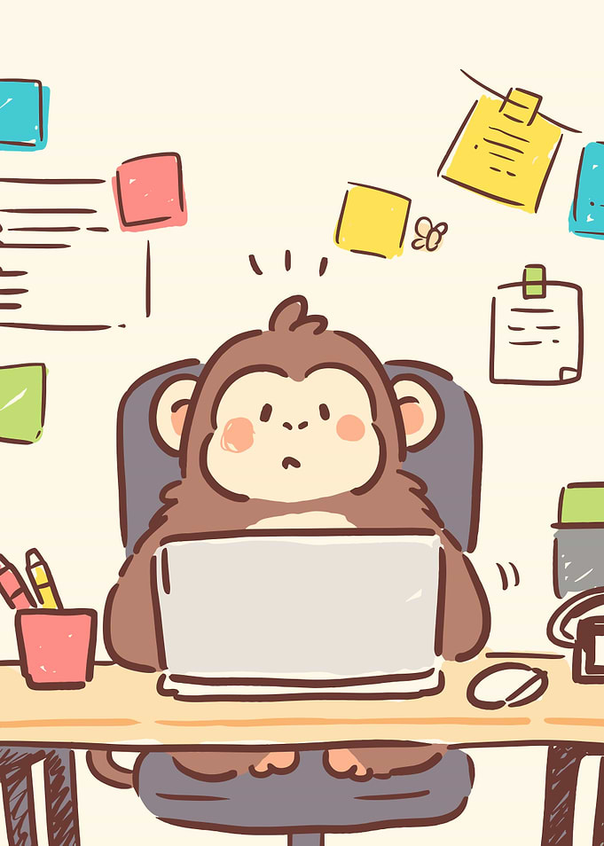 Cartoon Monkey Working on Laptop