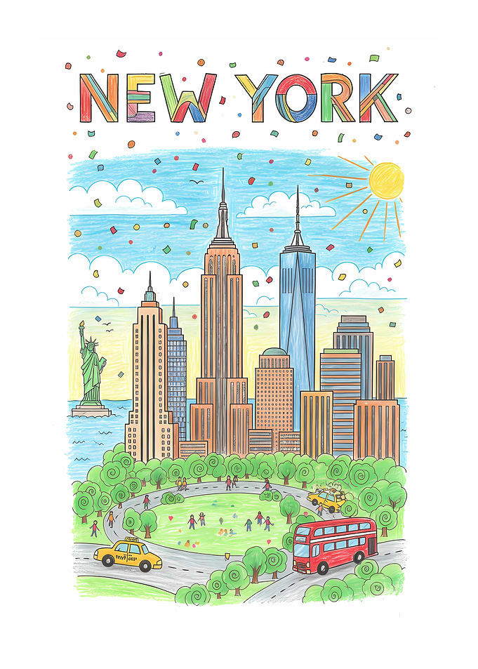 Colorful New York City Skyline Illustration