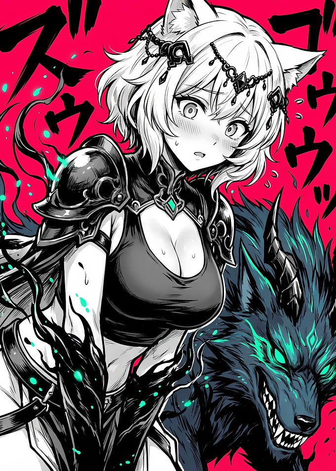 Anime Girl with Wolf Companion