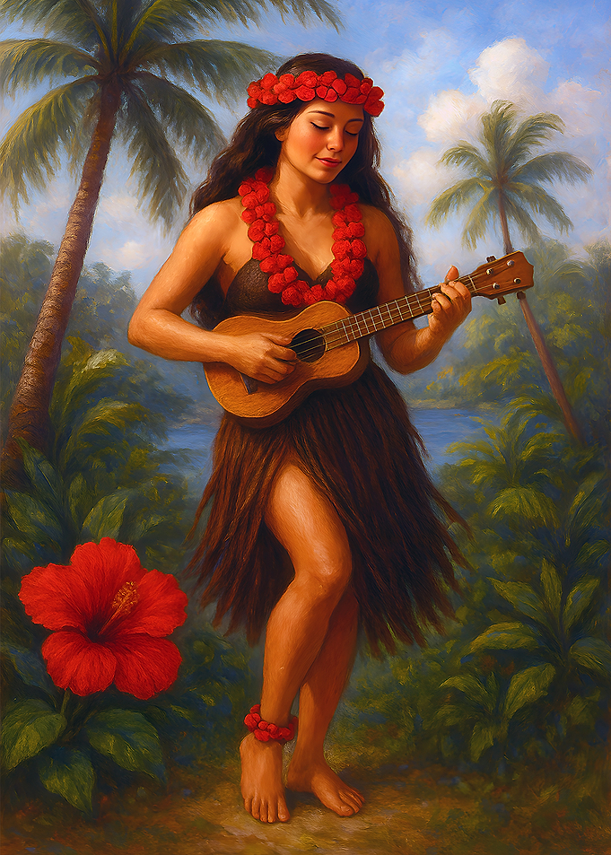 Hawaiian Woman Playing Ukulele Painting