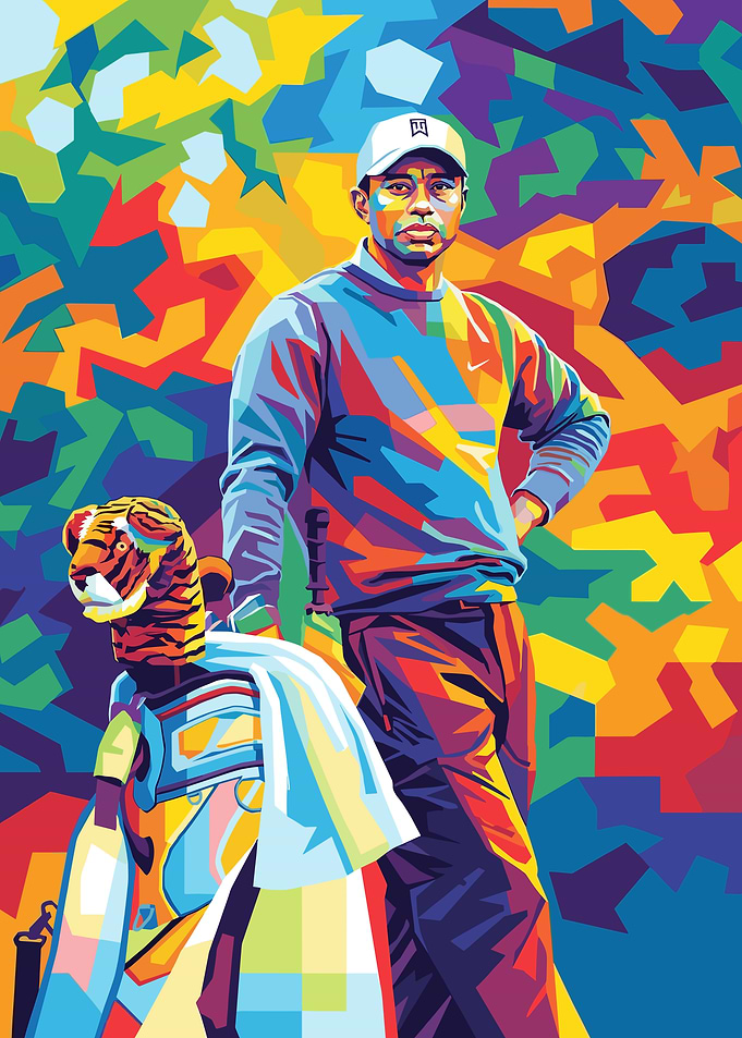 Tiger Woods Colorful Pop Art Portrait