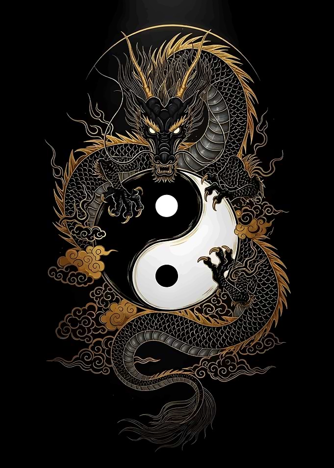 Dragon and Yin Yang Symbol Art