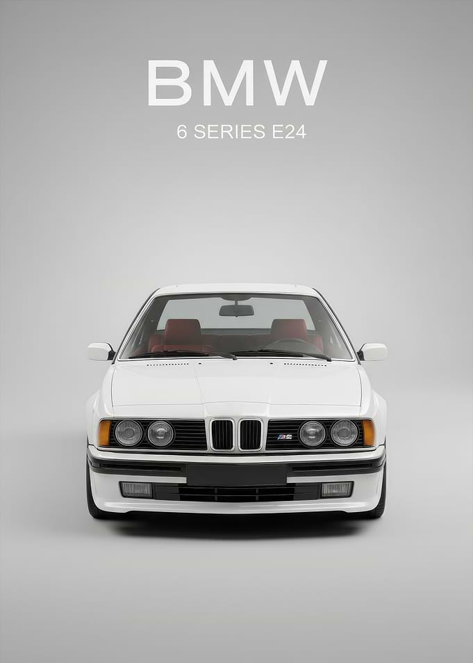 white BMW 6 Series E24 Front psoter