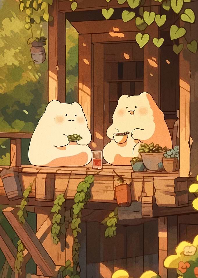 Cozy Cartoon Bears on a Porch