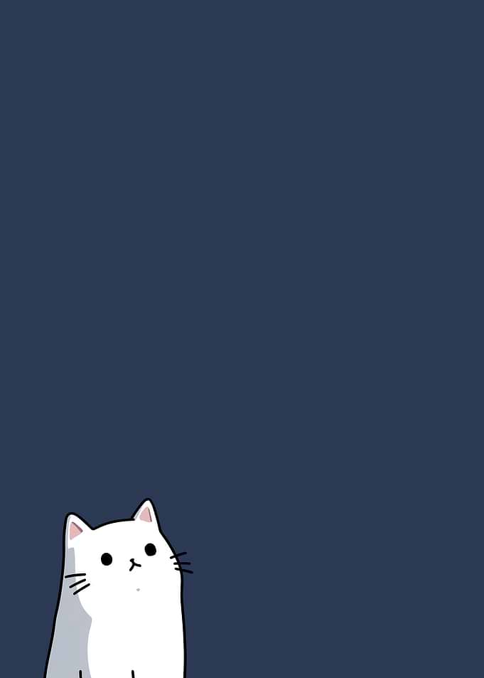Cute White Cat on Blue Background