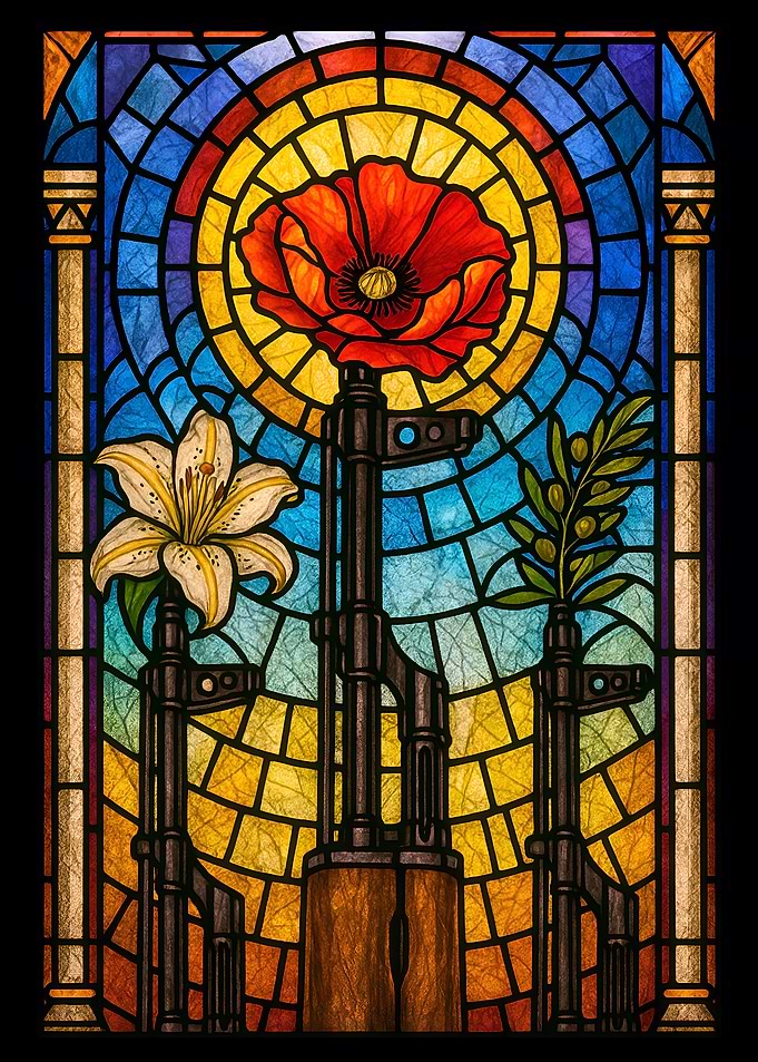 Stained Glass Guns and Flowers