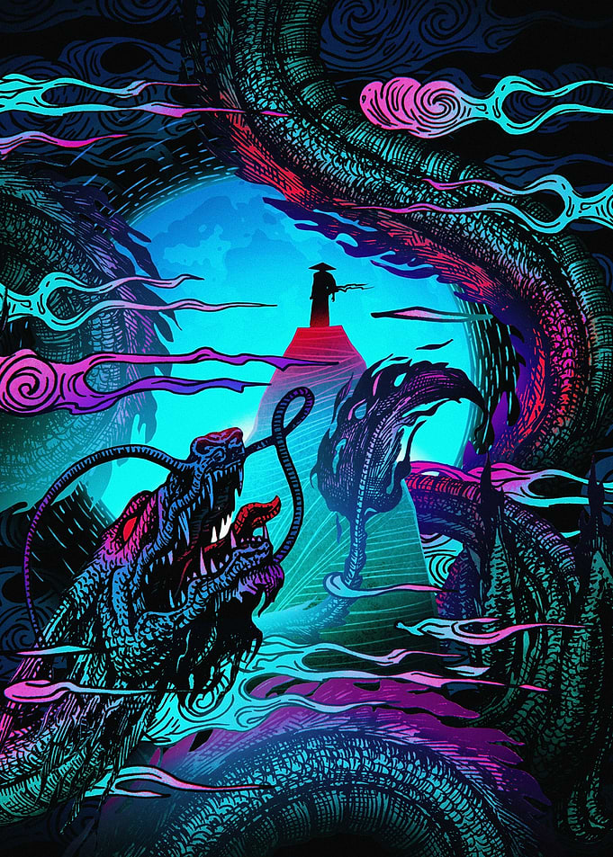 Dragon and Warrior Digital Art