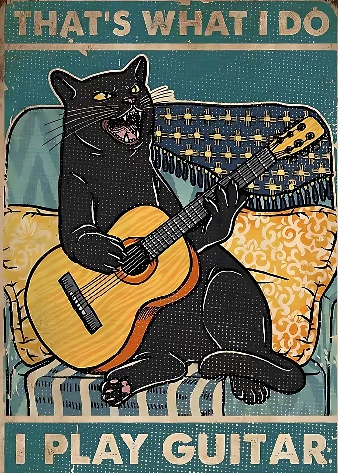 Cat Playing Guitar Funny Poster